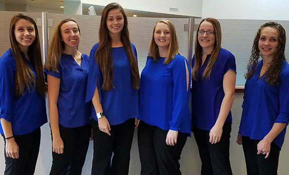 left to right are members of Alfred State’s pre-construction team Lindsey Thiel (Liverpool), Ashley Battley (Seneca Falls), Carina Scalise (Baldwinsville) Cassie LoPiccolo (Auburn), Logan Wheeler (Copenhagen), and Hannah Stoddard (Tully). All team members are construction management majors.